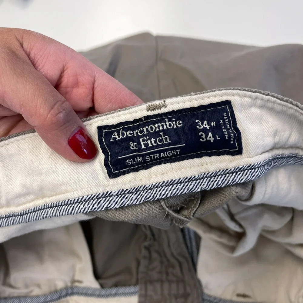 Abercrombie & Fitch Mens (34x32) Slim Straight Chino Pants Beige Cotton